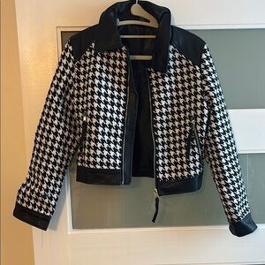 Stylish Black and White Houndstooth Bomber Jacket